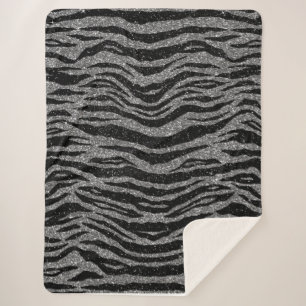 Zebra Print Black and Gray Silver Sherpadecke