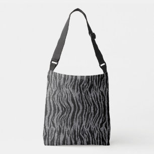 Zebra Print Black and Gray Silver Tragetaschen Mit Langen Trägern