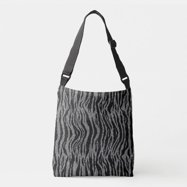 Zebra Print Black and Gray Silver Tragetaschen Mit Langen Trägern (Vorderseite)