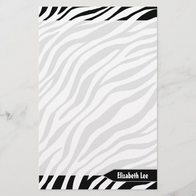 Zebra Print Black & White Personalisiert Stationer Briefpapier (Vorderseite)