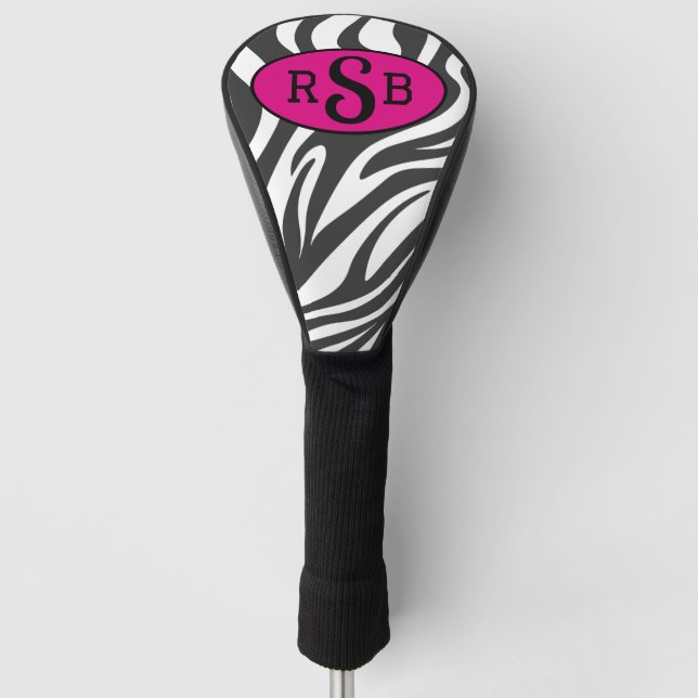 Zebra Print Black, White & Pink Monogram Lady Golf Headcover (Vorderseite)