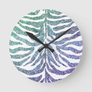 zebra print blue Round Clock Runde Wanduhr