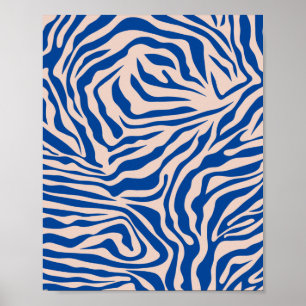Zebra Print Blue Zebra Stripes Animal Print Poster