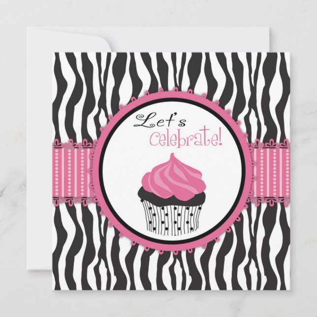 Zebra Print & Cupcake Baby Dusche Einladung (Vorderseite)