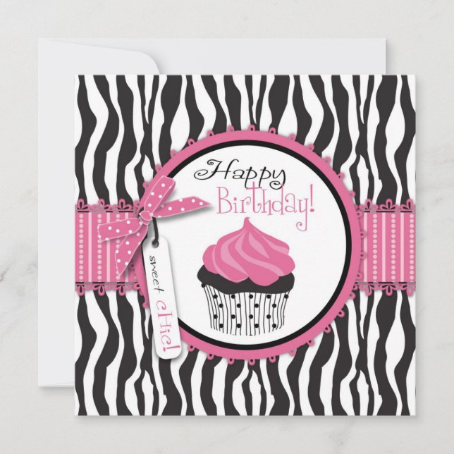 Zebra Print & Cupcake Geburtstag Karte (Vorderseite)