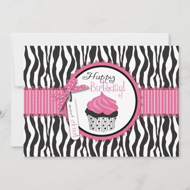 Zebra Print & Cupcake Geburtstag Karte (Vorderseite)