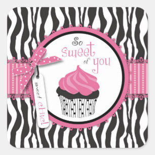 Zebra Print & Cupcake Vielen Dank Quadratischer Aufkleber