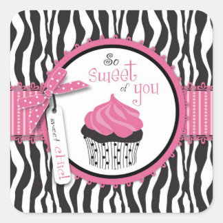 Zebra Print & Cupcake Vielen Dank Quadratischer Aufkleber