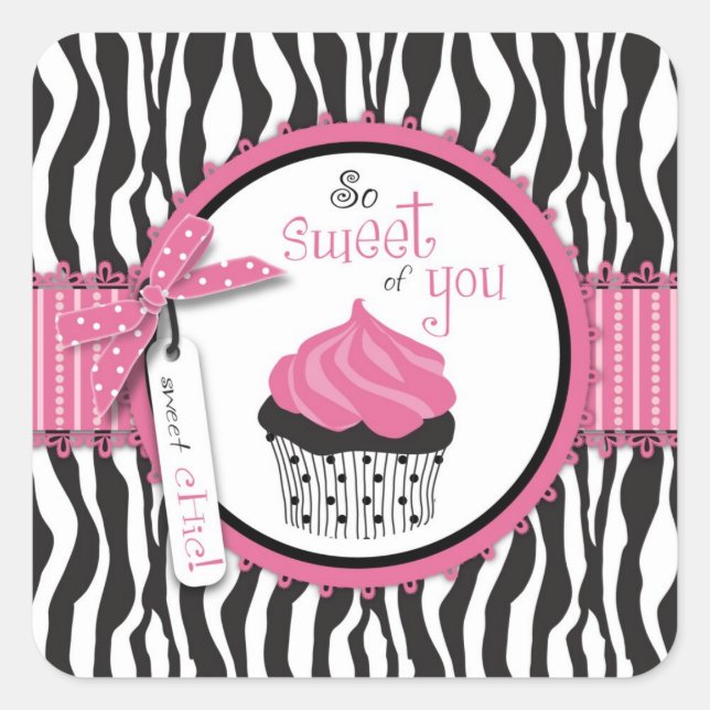 Zebra Print & Cupcake Vielen Dank Quadratischer Aufkleber (Vorderseite)