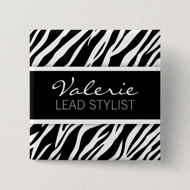 Zebra Print (Custom Hair Salon Name Abzeichen Butt Button (Vorderseite)