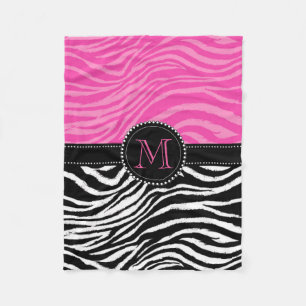 Zebra Print Custom Monogram mär in Schwarz und Ros Fleecedecke