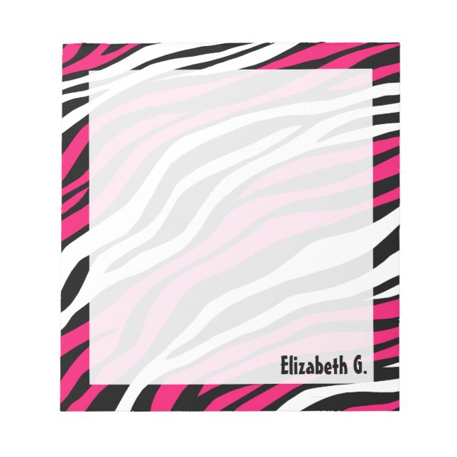 Zebra Print Fuchsia Mix Personalisiert Notepad Notizblock (Vorderseite)