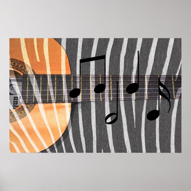 Zebra Print Gitarre mit Anmerkungen Poster (Vorne)