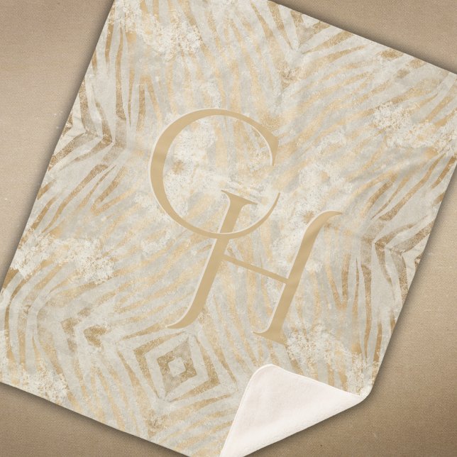 Zebra Print Glam Gold Mit Monogramm Modern Sherpadecke (Von Creator hochgeladen)