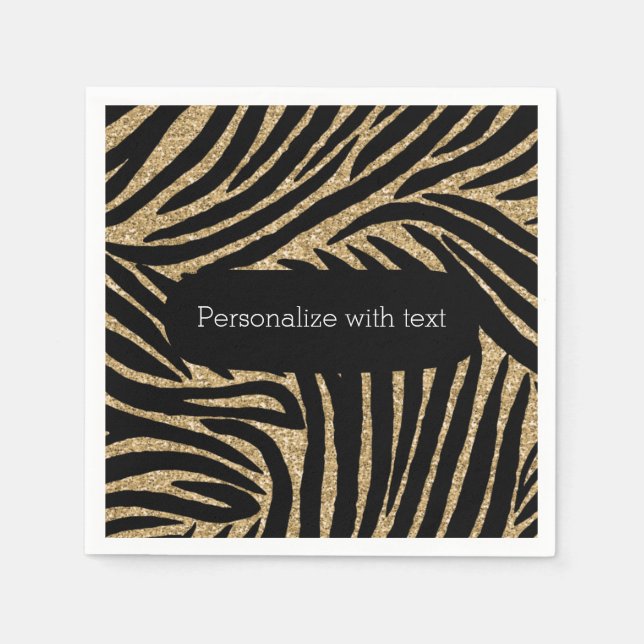 Zebra Print, Gold und Black Glitzer Serviette (Vorderseite)