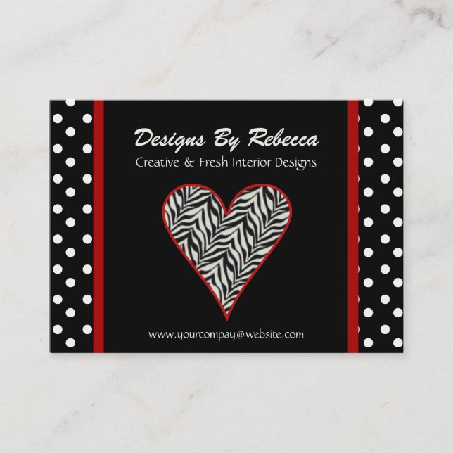 Zebra Print Heart mit Polka Dots Business Card Visitenkarte (Vorderseite)