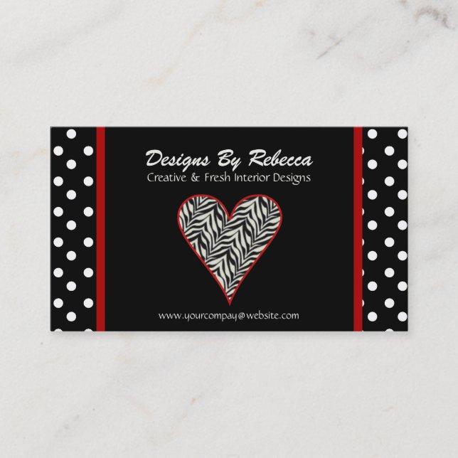 Zebra Print Heart mit Polka Dots Business Card Visitenkarte (Vorderseite)