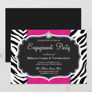 Zebra Print Hot Pink Diamond Engagement Party Einladung