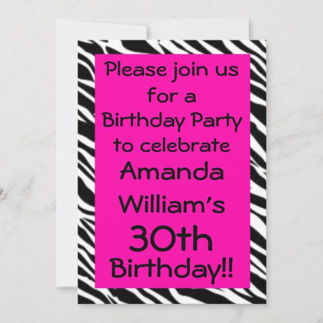Zebra Print Hot Pink Geburtstagsparty Einladung (Vorderseite)