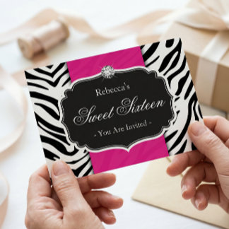Zebra Print Hot Pink Sweet 16 16 . Geburtstag Part Einladung