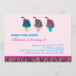 Zebra Print Ice Creme Party Einladung