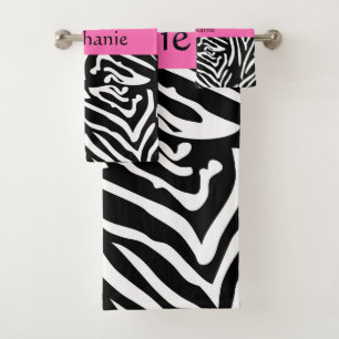 Zebra Print in personalisiert Schwarz, Weiß und He Badhandtuch Set