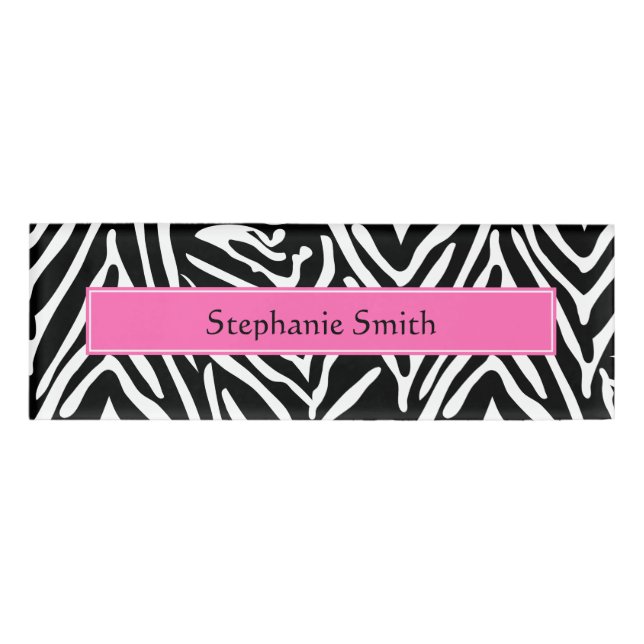 Zebra Print in personalisiert Schwarz, Weiß und He Namenschild (Vorderseite)