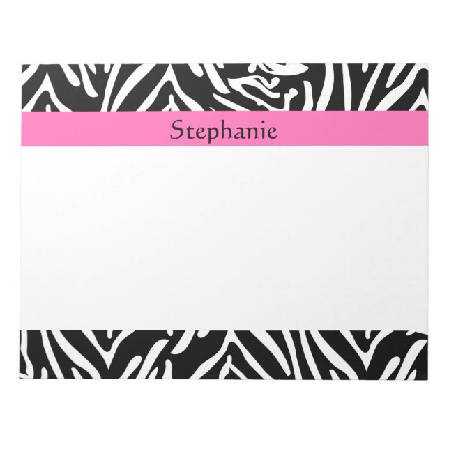 Zebra Print in personalisiert Schwarz, Weiß und He Notizblock (Vorderseite)
