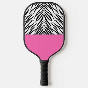 Zebra Print in Schwarz und Weiß und Hot Rosa Pickleball Schläger