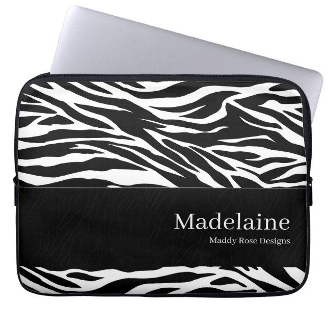 Zebra Print in Schwarzweiß mit Namen Laptopschutzhülle (Vorderseite)