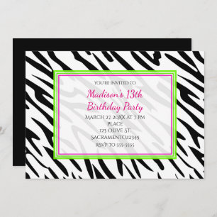 Zebra Print Lime Green und Pink Party Einladungen