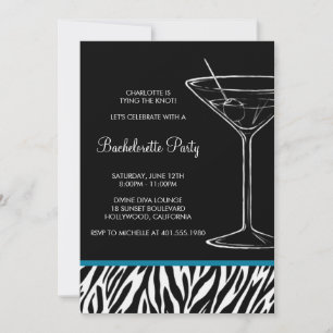 Zebra print martini bachelorette einladung