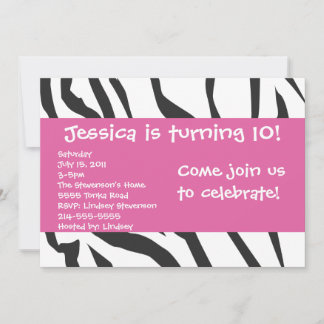 Zebra Print mit rosa Geburtstag Einladung