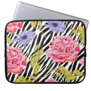Zebra Print mit schick rosa und Lila floralen Laptopschutzhülle