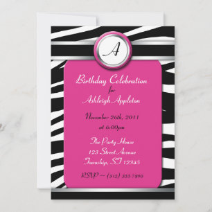 Zebra Print Monogram Fuchsia Geburtstagseinladunge Einladung