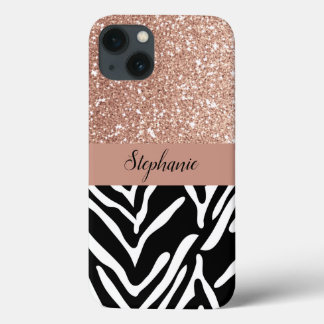 Zebra Print Muster und glänzende Rose Gold Glitzer Case-Mate iPhone Hülle