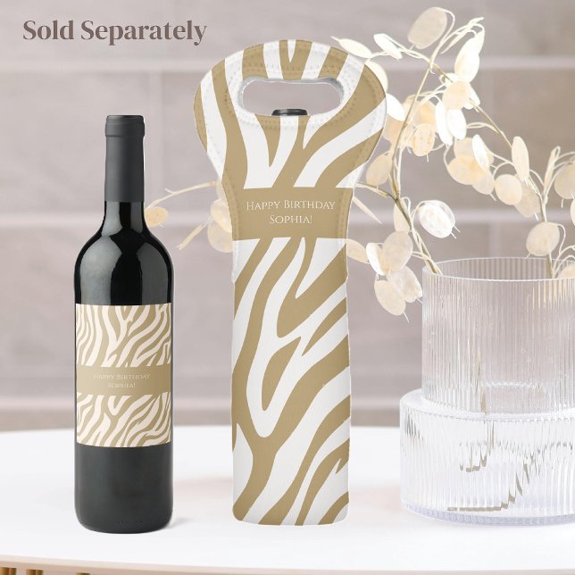 Zebra Print-Neutral Beige Weinetikett (Zazzle Zebra Print-Neutral Beige Wine Bag nd bottle labels)