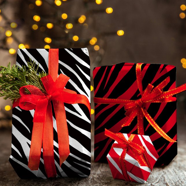 Zebra Print Niedlich Modern Red White Black Christ Geschenkpapier Set (Von Creator hochgeladen)