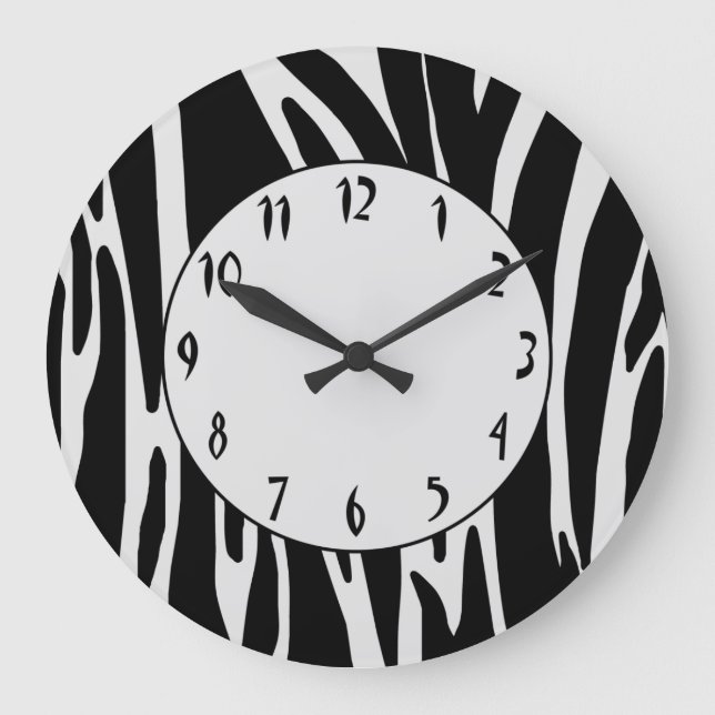 Zebra Print Pattern Wall Clock Große Wanduhr (Vorderseite)