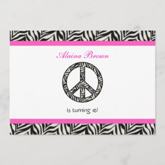 Zebra Print Peace Sign Geburtstagsparty Einladung