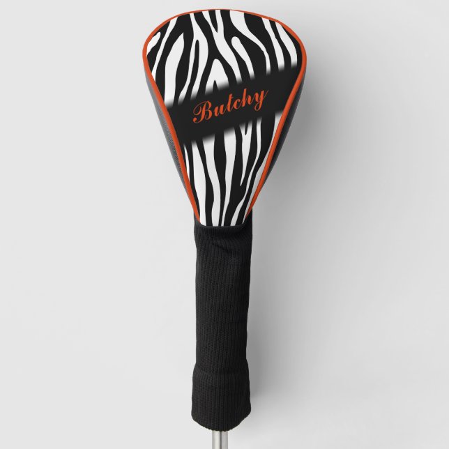 Zebra Print Personalisiert in Orange Golf Headcover (Vorderseite)
