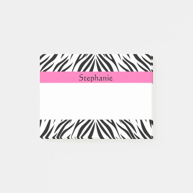 Zebra Print, personalisiert, weiß, Hot Pink Post-it Klebezettel (Vorderseite)