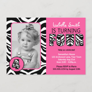 Zebra Print Pink Girls zum Geburtstag Einladung