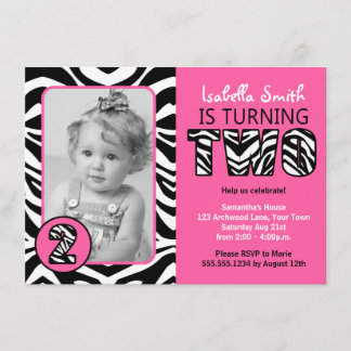 Zebra Print Pink Girls Zweiten Geburtstag Einladung