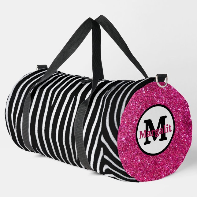 Zebra Print Pink Glitzern Monogram Large Duffle Bag (Linke Ecke)