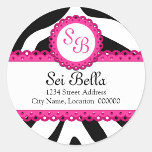 Zebra Print & Pink Lace Monogram Stickers