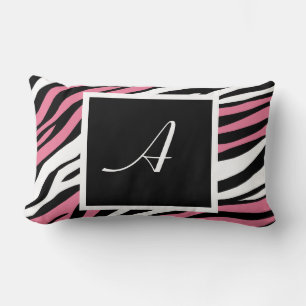 Zebra Print Pink Mix Monogram Lumbar Kissen
