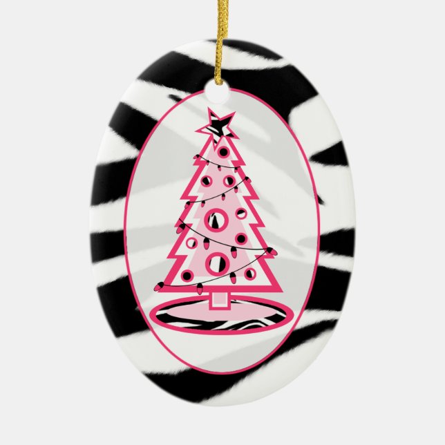 Zebra Print & Pink Weihnachtsbaum Ornament (Vorne)