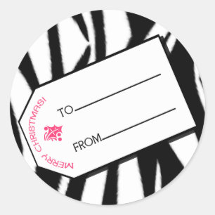 Zebra Print & Pink Weihnachtsgeschenk Tag Sticker