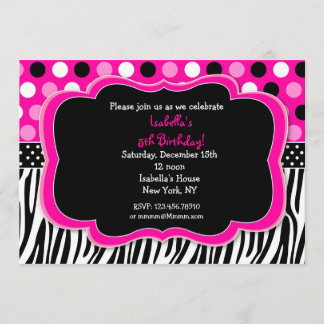 Zebra Print Polka dots BIrthday Einladungen